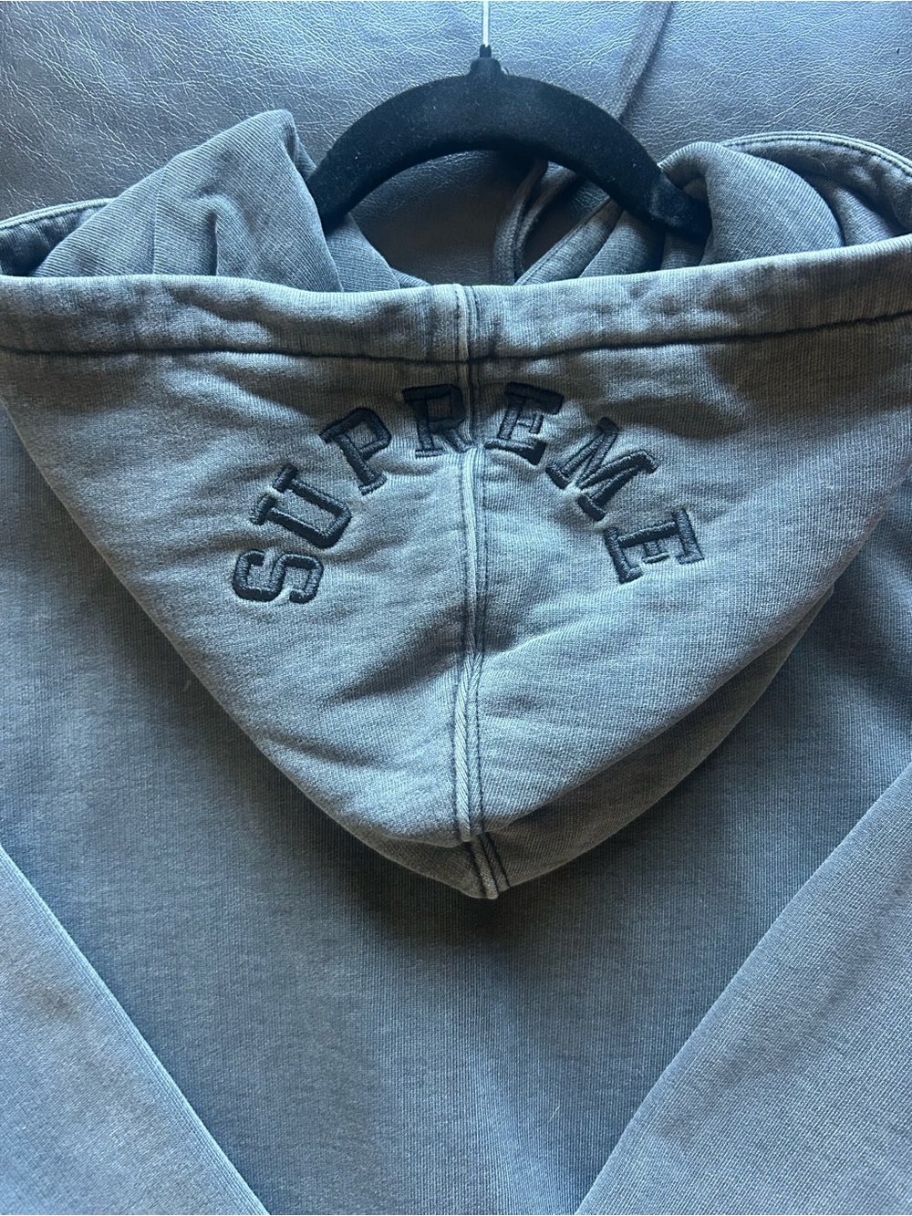 Supreme Men’s Zip-Up Hoodie - Gray with Black Embroidered Logo